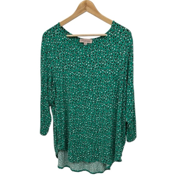 Philosophy Woman Plus size 3/4 sleeve green polka dot soft flowy top blouse 2X - Picture 1 of 4